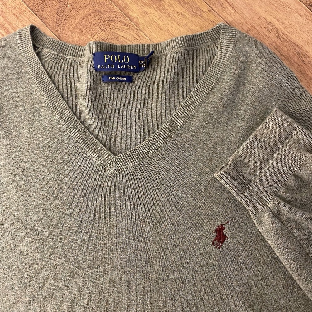 Polo Ralph Lauren‎ Sweater Mens XXL Green V Neck Pullover Pima Cotton Pony Golf